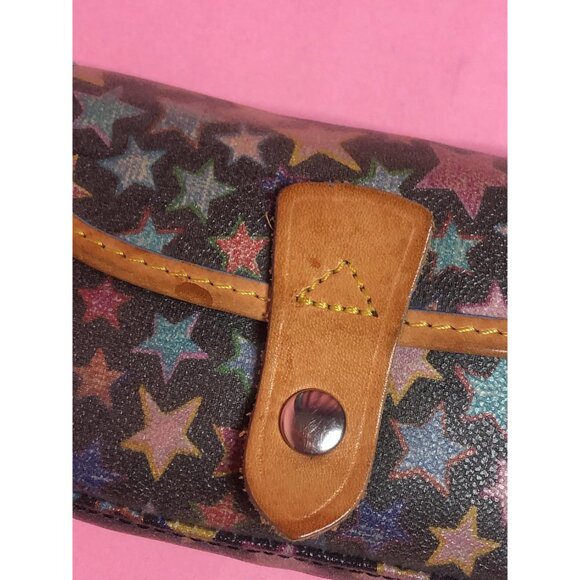 Y2K 2000s DOONEY and BOURKE Rainbow STAR. Celestial. Black. Coated Canvas Wallet - Picture 2 of 10